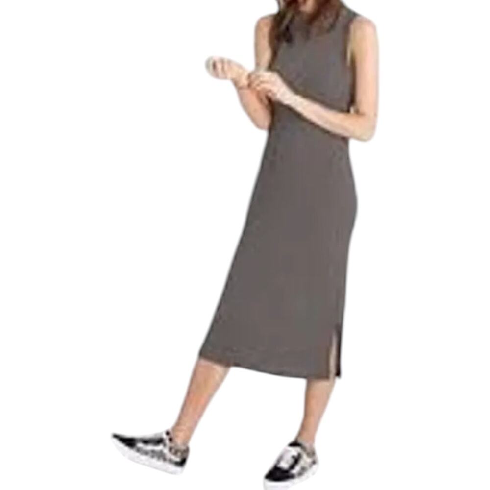 Madewell Ribbed Midi Muscle Tank Dress Side Slit Knit Crew Neck Dark Gray Small